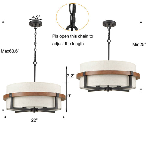 Rustic Drum Chandelier 4-Light Dining Room Chandelier